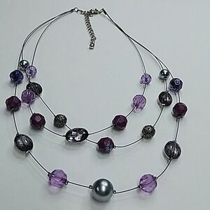 3 strand purple floating bead‎ necklace